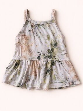 EMSpired Baby Bamboo Floral Tank Top for Kids - Watercolour Floral Earth Tones